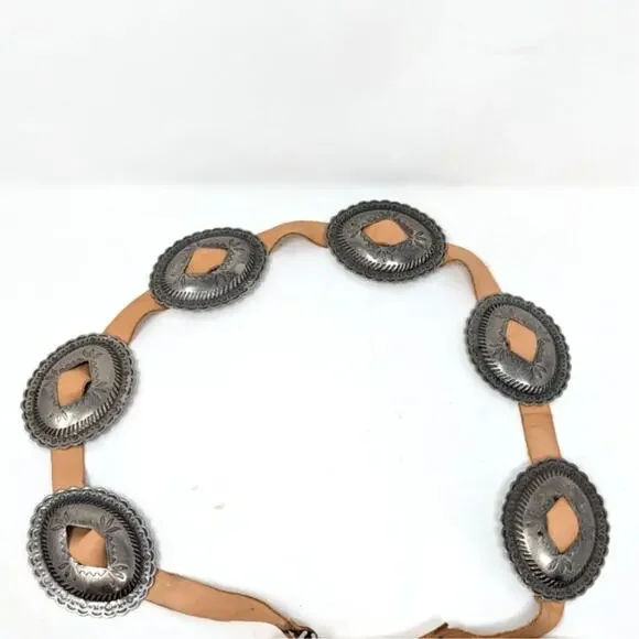 Vintage Western Concho Belt Leather Silver Tone Boho Southwestern - Picture 3 of 12